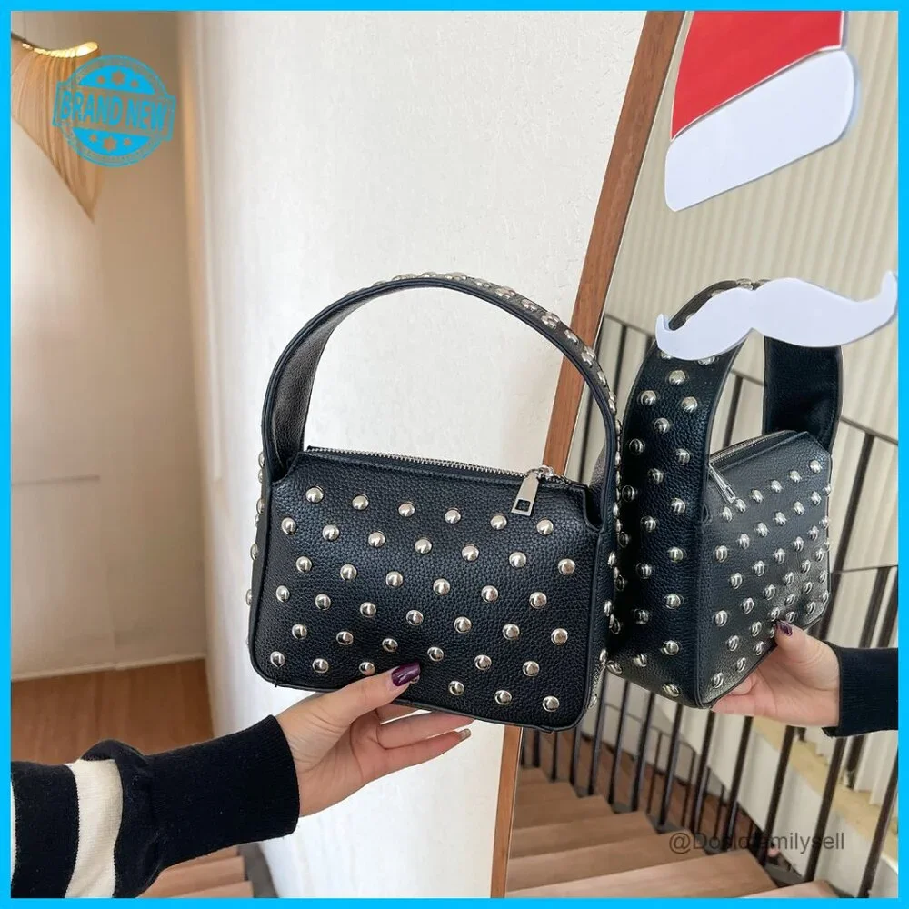 Studded Shoulder Bag Y2K Purse Small PU Handbag Chic Street Wear - Picture 7 of 7